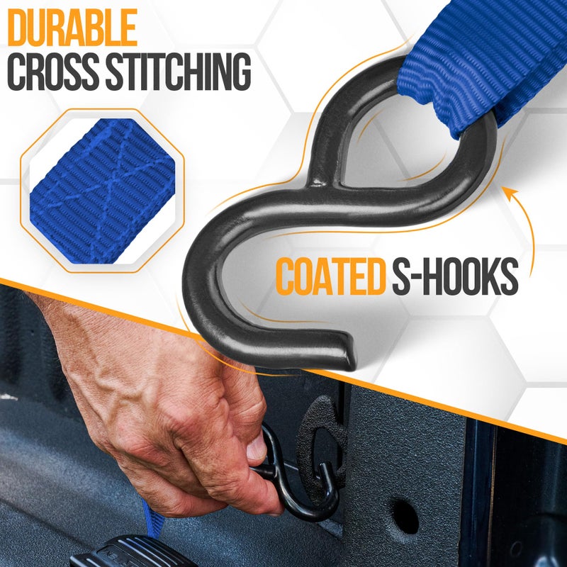 FORTEM Ratchet Straps, Tie Down Strap Set 1650lb Break Strength, 4 Pack 15ft x 1in, 4 Soft Loops, Moving Straps Tie Downs, Cargo Cam Buckles for Trucks, Carry Bag, for Men - Image 3